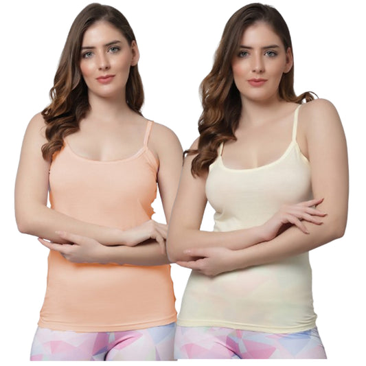 Kex Women Strip Camisole Peach & Beige Pack of 2