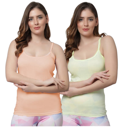 Kex Women Strip Camisole Peach & Yellow Pack of 2