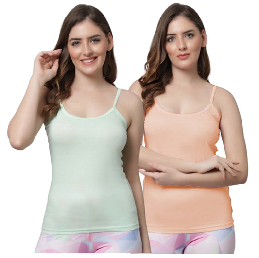 Kex Women Strip Camisole Peach & Green Pack of 2