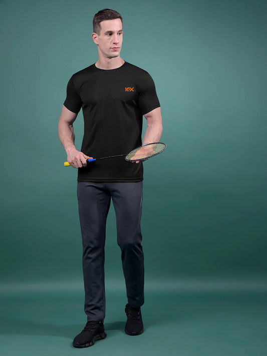 Kex Men Polyester Half Sleevess Solid Black Tshirt