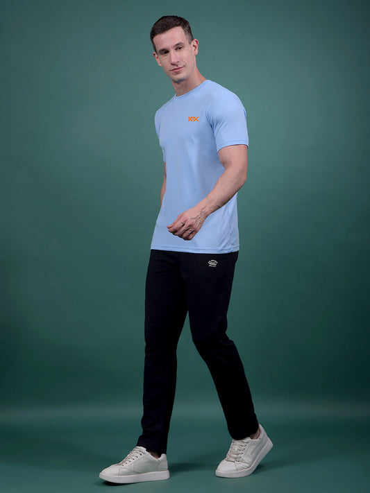 Kex Men Polyester Half Sleevess Solid Sky Blue Tshirt