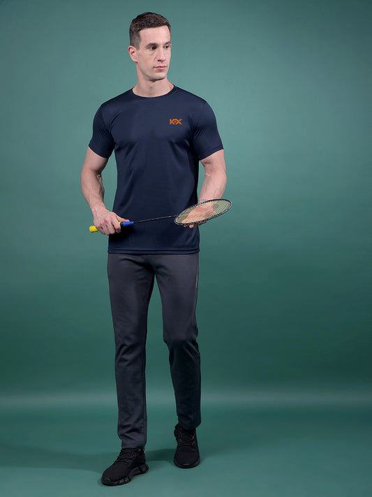 Kex Men Polyester Half Sleevess Solid Navy Blue Tshirt