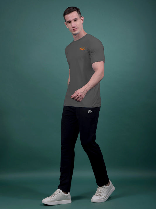 Kex Men Polyester Half Sleevess Solid Grey Tshirt