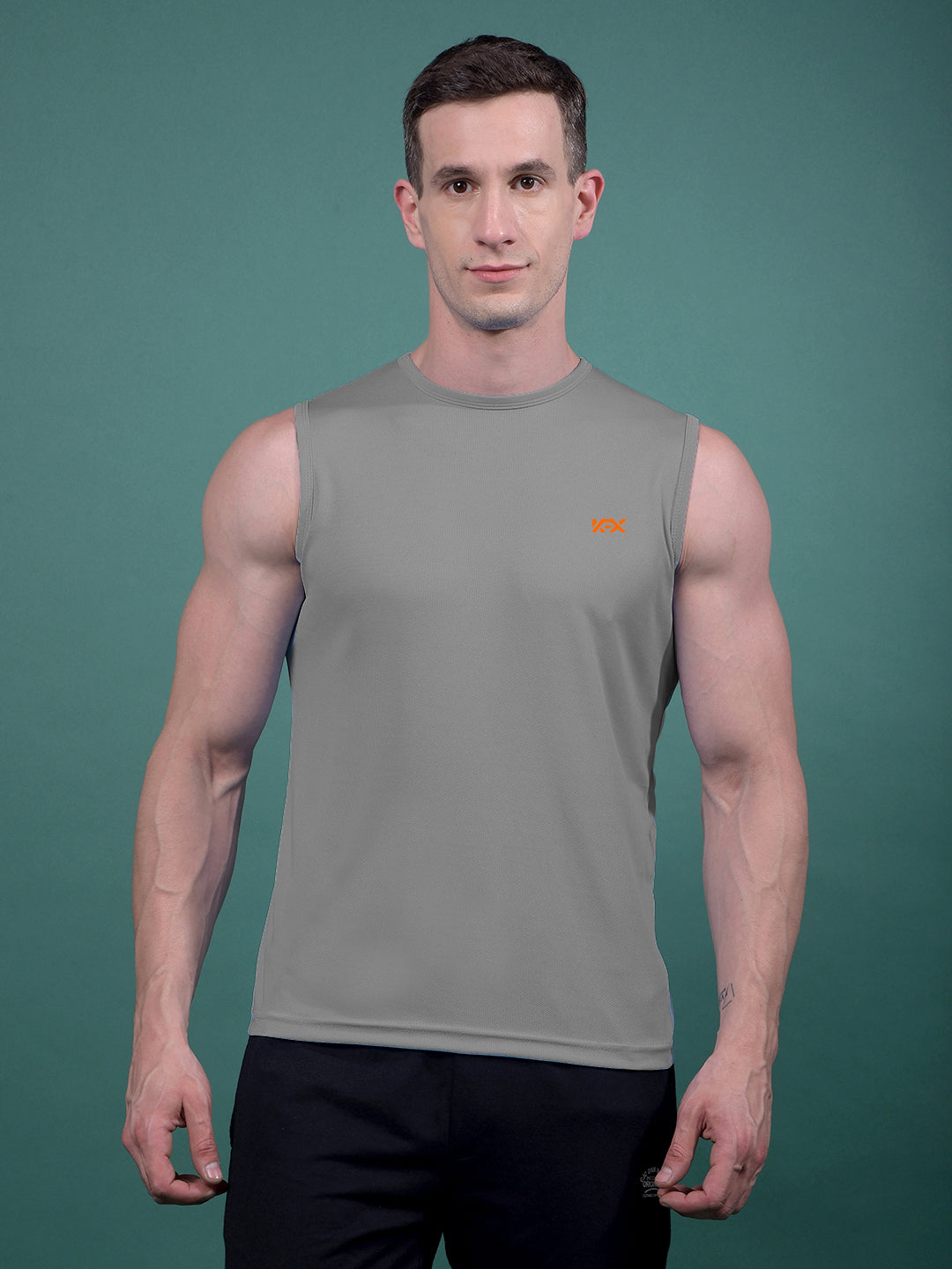 Kex Men Polyester Sleeveless Solid Grey Tshirt
