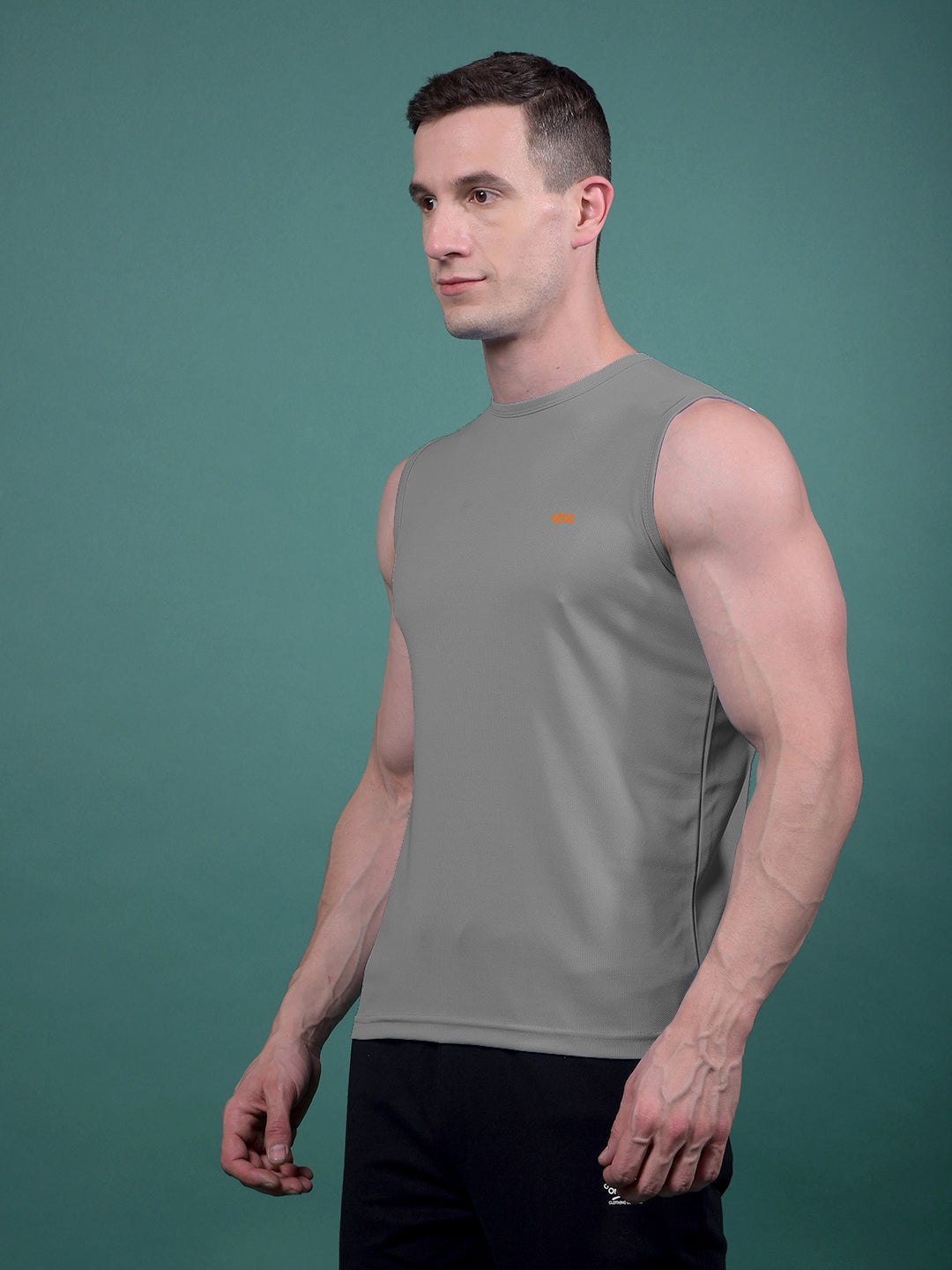 Kex Men Polyester Sleeveless Solid Grey Tshirt