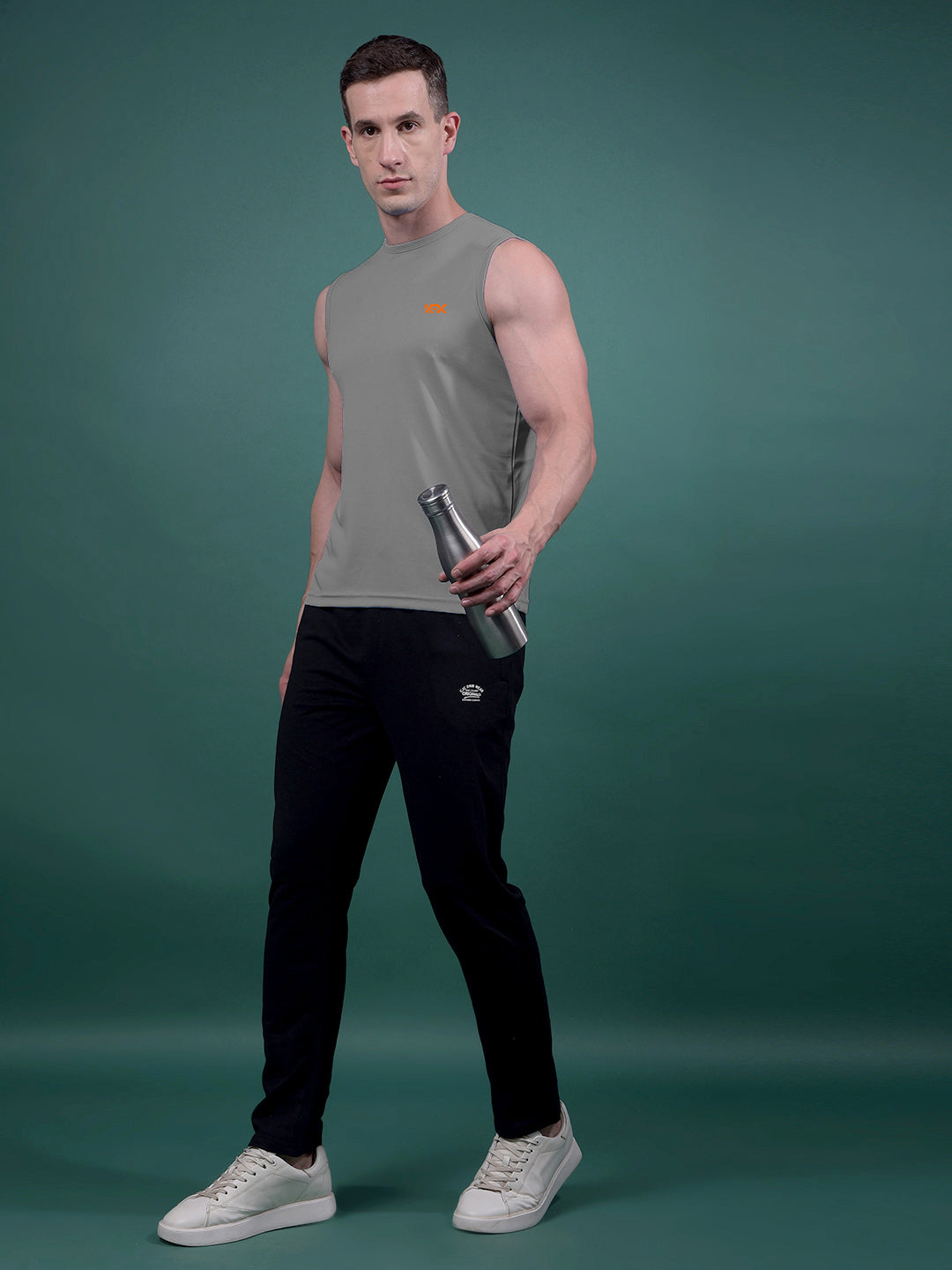 Kex Men Polyester Sleeveless Solid Grey Tshirt