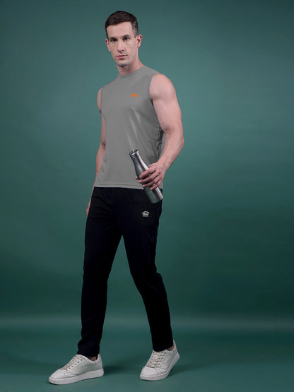 Kex Men Polyester Sleeveless Solid Grey Tshirt