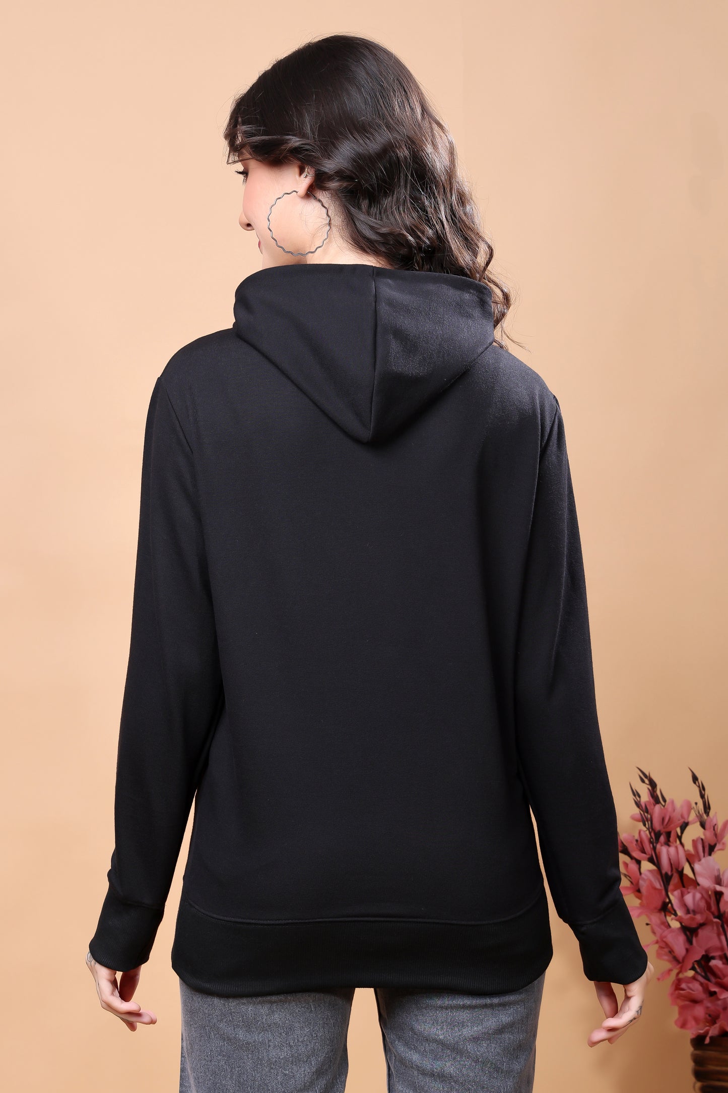 Kex Women Cotton Black Solid Sweatshirt