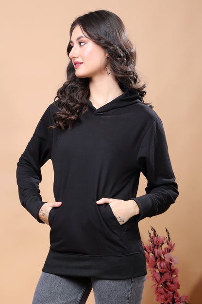 Kex Women Cotton Black Solid Sweatshirt