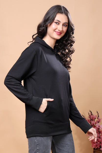 Kex Women Cotton Black Solid Sweatshirt