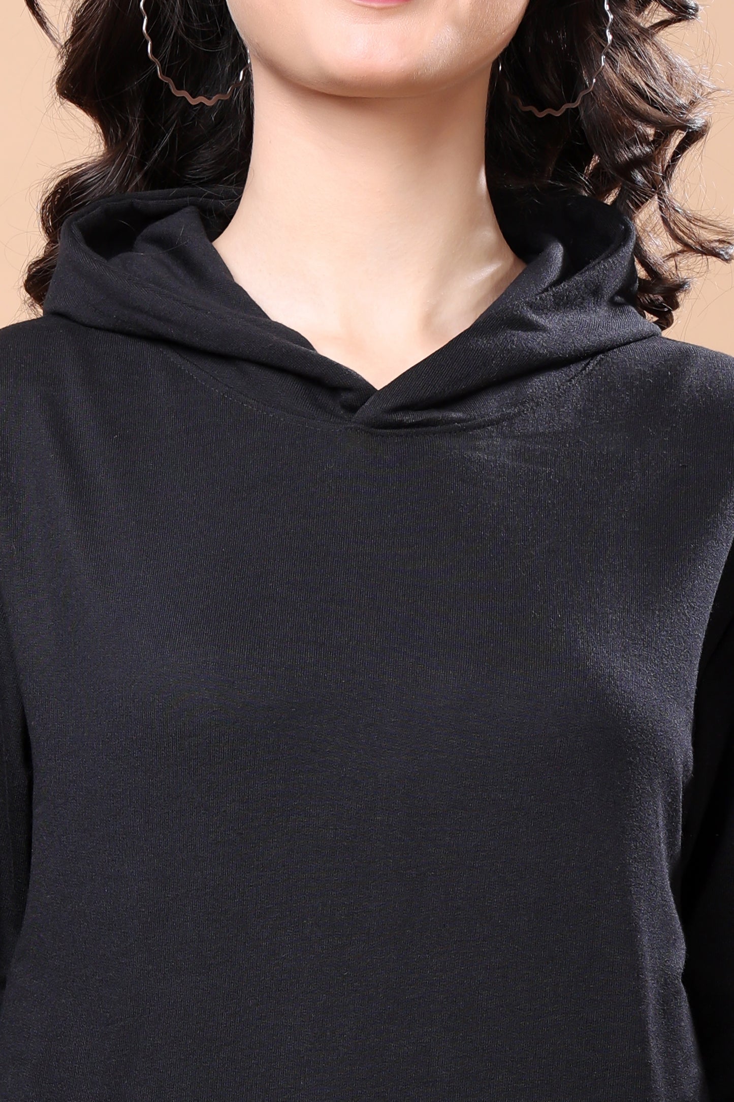 Kex Women Cotton Black Solid Sweatshirt