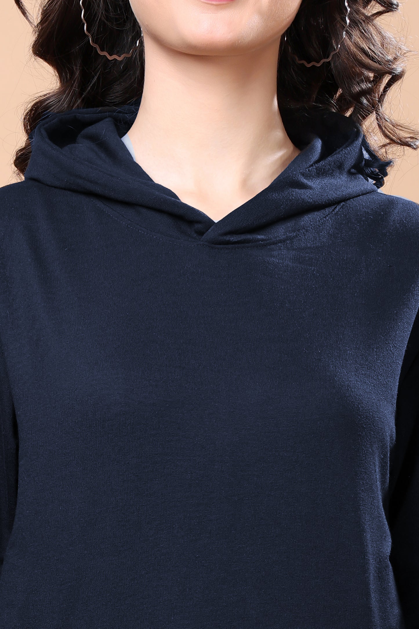 Kex Women Cotton Navy Solid Sweatshirt