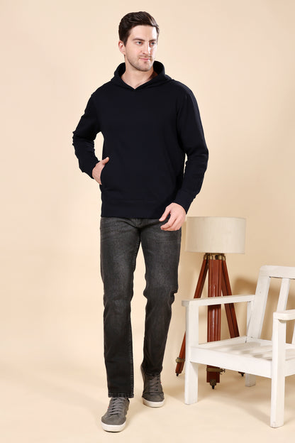 Kex Men Cotton Black Solid Sweatshirt