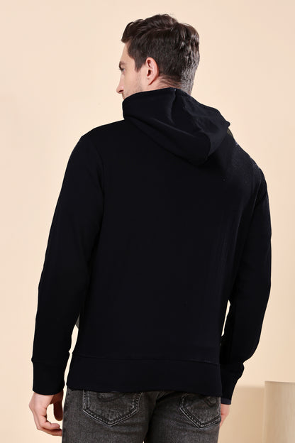 Kex Men Cotton Black Solid Zip Sweatshirt