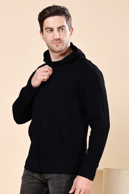 Kex Men Cotton Black Solid Zip Sweatshirt