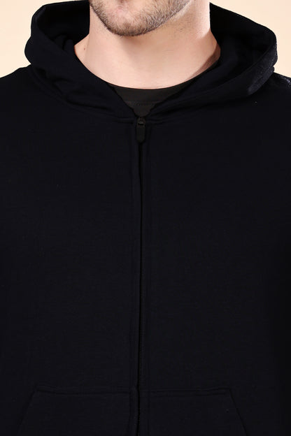 Kex Men Cotton Black Solid Zip Sweatshirt