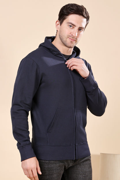 Kex Men Cotton Navy Solid Zip Sweatshirt