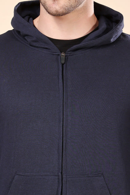 Kex Men Cotton Navy Solid Zip Sweatshirt