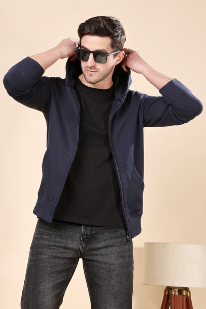 Kex Men Cotton Navy Solid Zip Sweatshirt