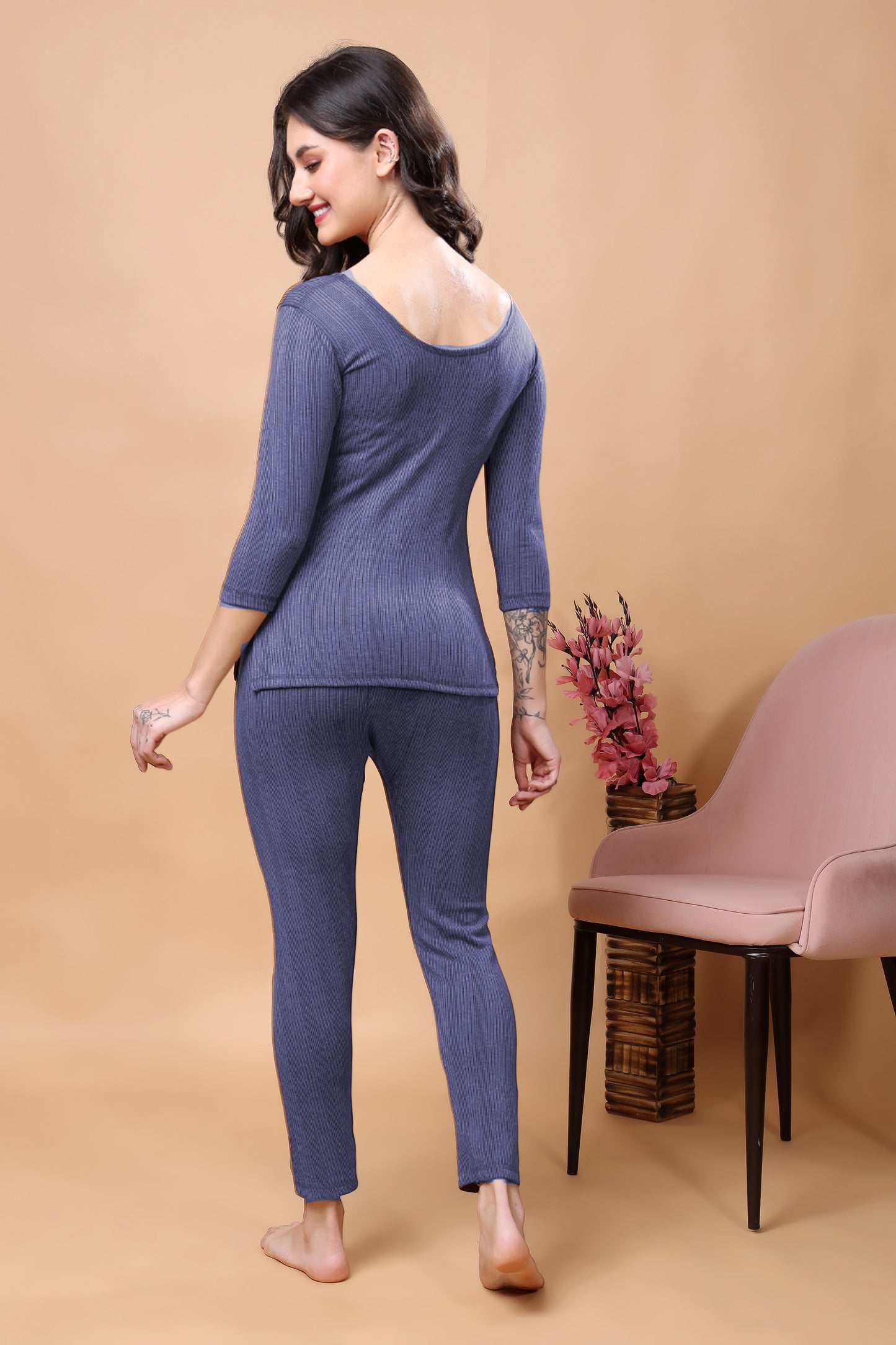 Kex Women Winter Blue Thermal Top & Pyjama