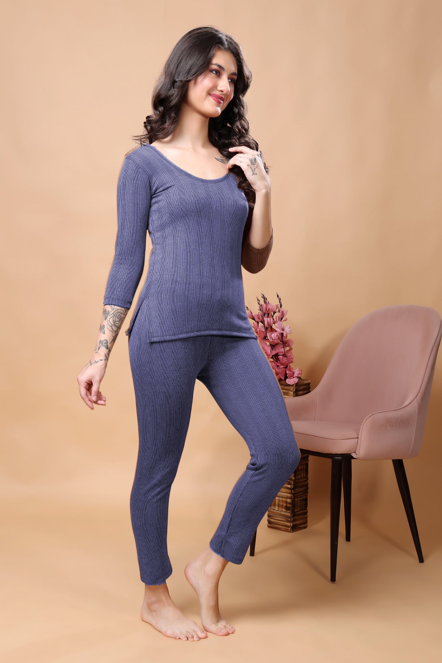 Kex Women Winter Blue Thermal Top & Pyjama