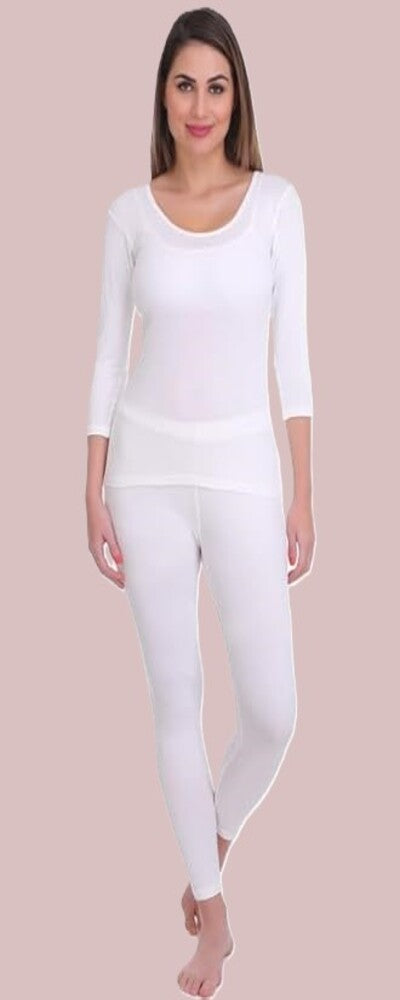 Kex Women Winter White Thermal Top & Pyjama