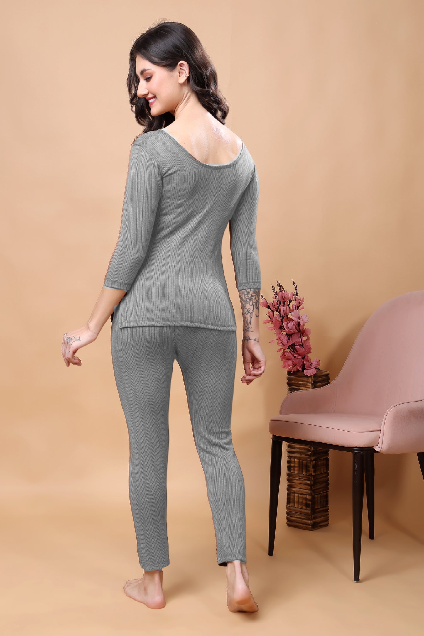 Kex Women Winter Grey Thermal Top & Pyjama