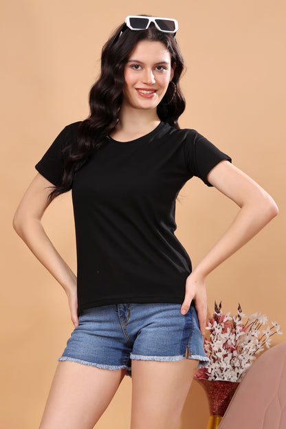 Kex Women Cotton Blend Black Solid Tshirt