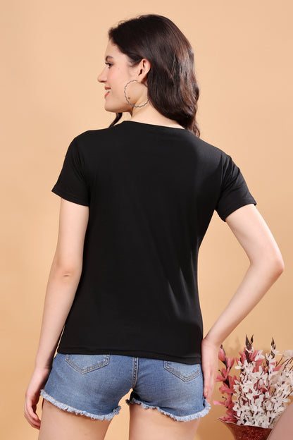 Kex Women Cotton Blend Black Solid Tshirt