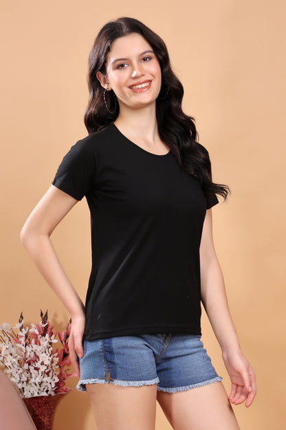 Kex Women Cotton Blend Black Solid Tshirt