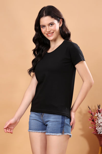 Kex Women Cotton Blend Black Solid Tshirt