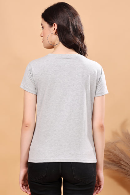 Kex Women Cotton Blend Grey Solid Tshirt