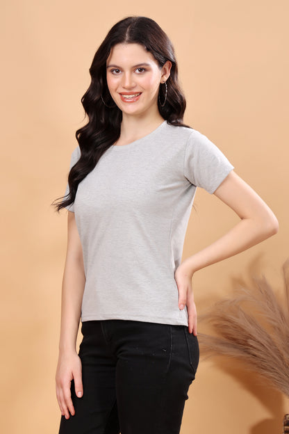 Kex Women Cotton Blend Grey Solid Tshirt