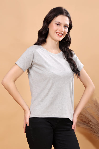 Kex Women Cotton Blend Grey Solid Tshirt