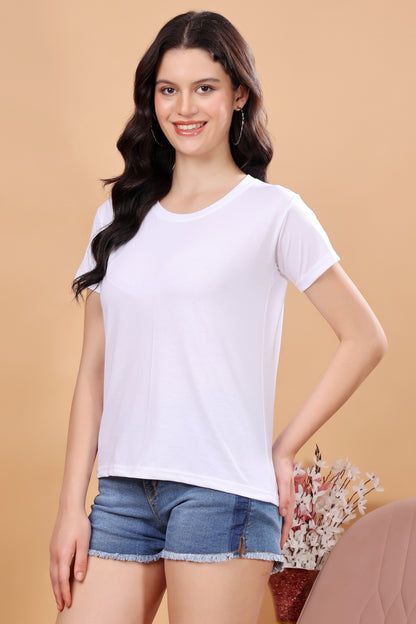 Kex Women Cotton Blend White Solid Tshirt