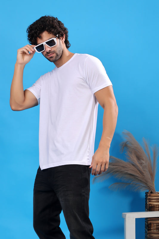 Kex Men Cotton White Solid Tshirt