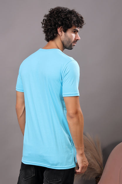 Kex Men Cotton Sky Blue Solid Tshirt