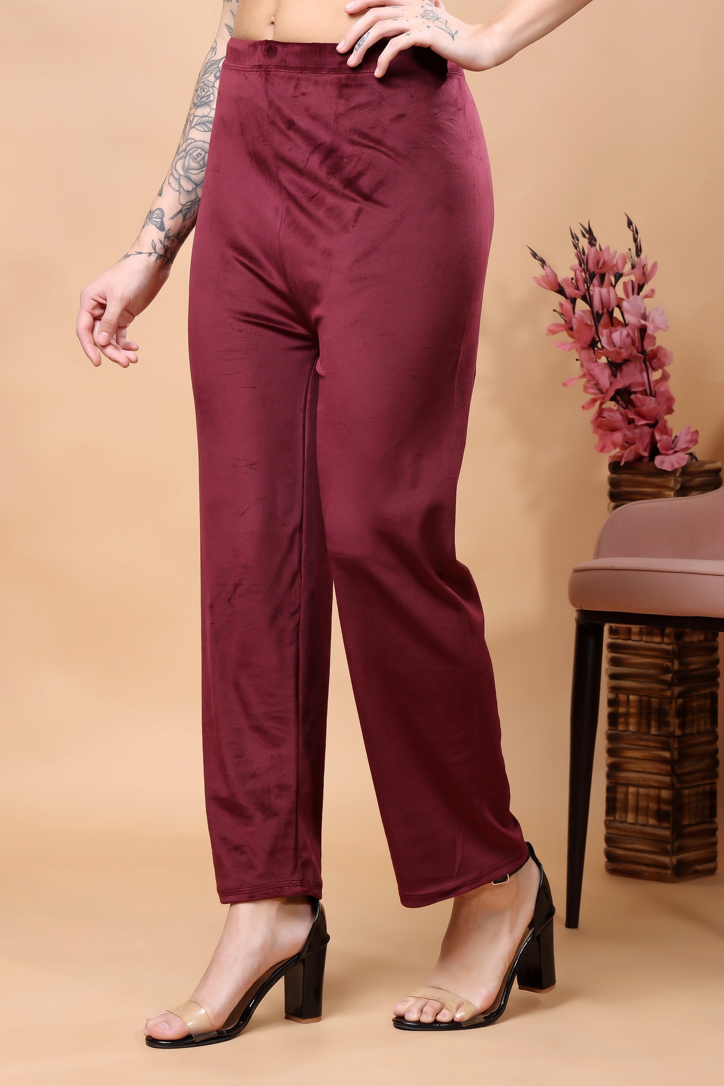 Kex Women Velvet Palazzo Maroon