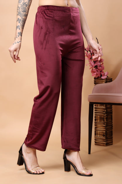 Kex Women Velvet Palazzo Maroon